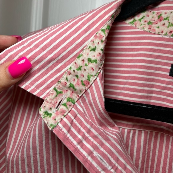 Talbots Stretch - Women's Button Up Shirt Long Sleeve Pink & White Stripe - Picture 3 of 11